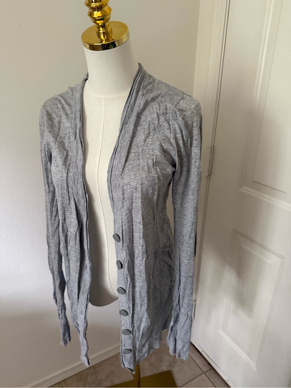 aerie Light Heather Gray Button-Front Cardigan